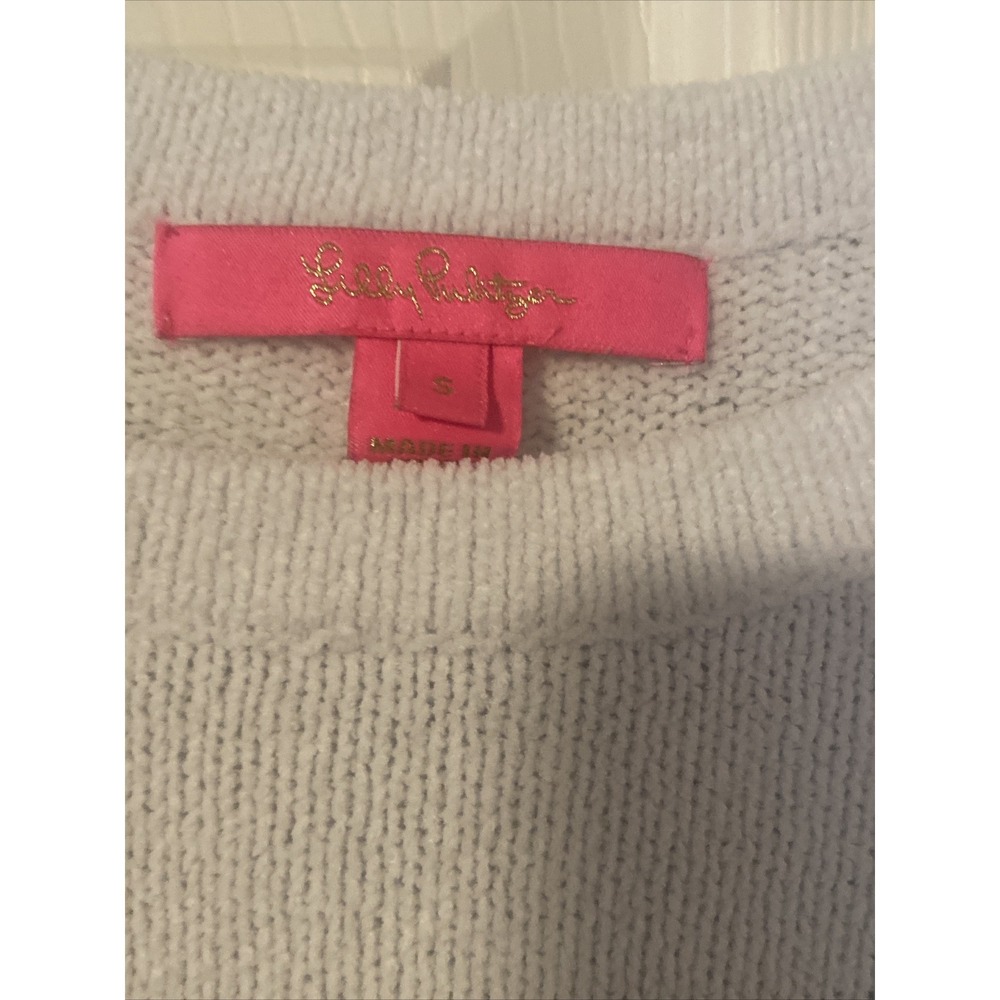 Lilly Pulitzer Sweater Soft Fuzzy Black Stripe Size Small Black White Winter - Picture 2 of 3